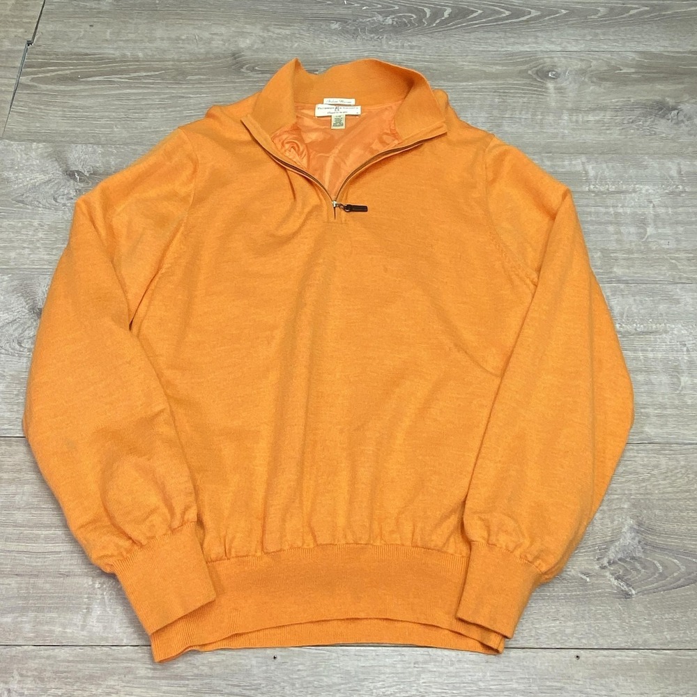 Fairway‎ & Greene Sweater Mens Large Orange 1/4 Zip Mock Neck Lined Golf Merino